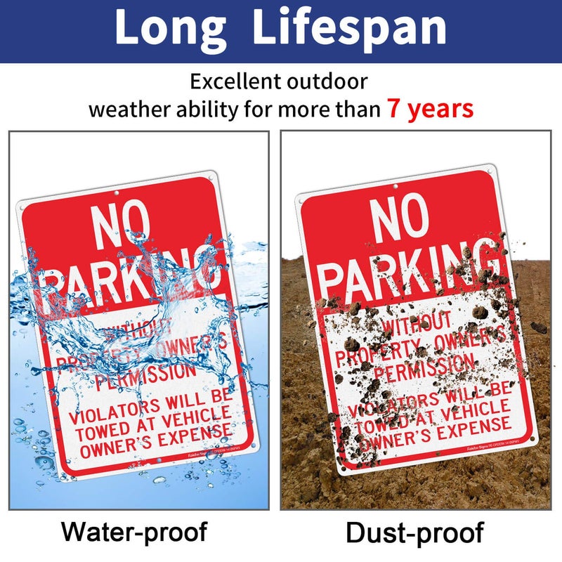 Faittoo No Parking Without Property Owner's Permission Sign, Violators Will Be Towed at Vehicle Owner's Expense (3 Pack) 14 x 10 Inches .40 Rust Free Aluminum Reflective Sign, UV Protected,Weather Resistant,W - Image 4